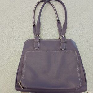 Levenger Purple Leather Tote Bag